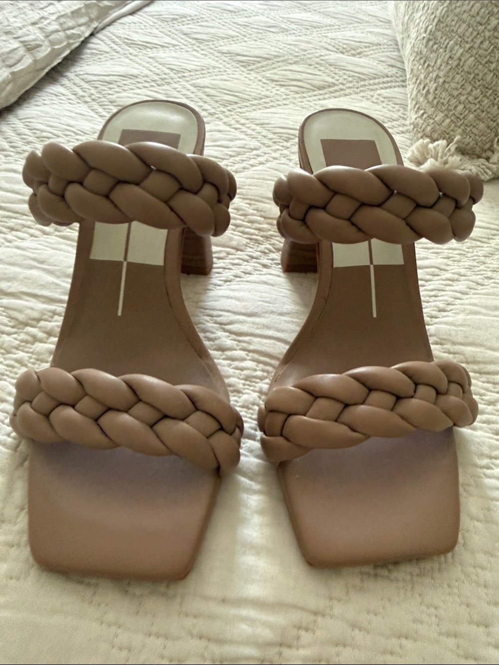 Dolce Vita Paily Braided Double-Strap Block Heel Sandals - Taupe